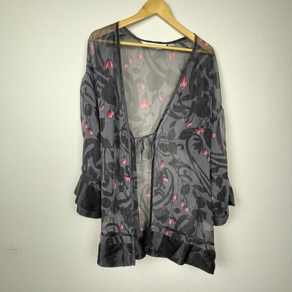 Victoria's Secret Collection Y2K Sheer Floral Robe Black Red Vintage Size S - Picture 5 of 7